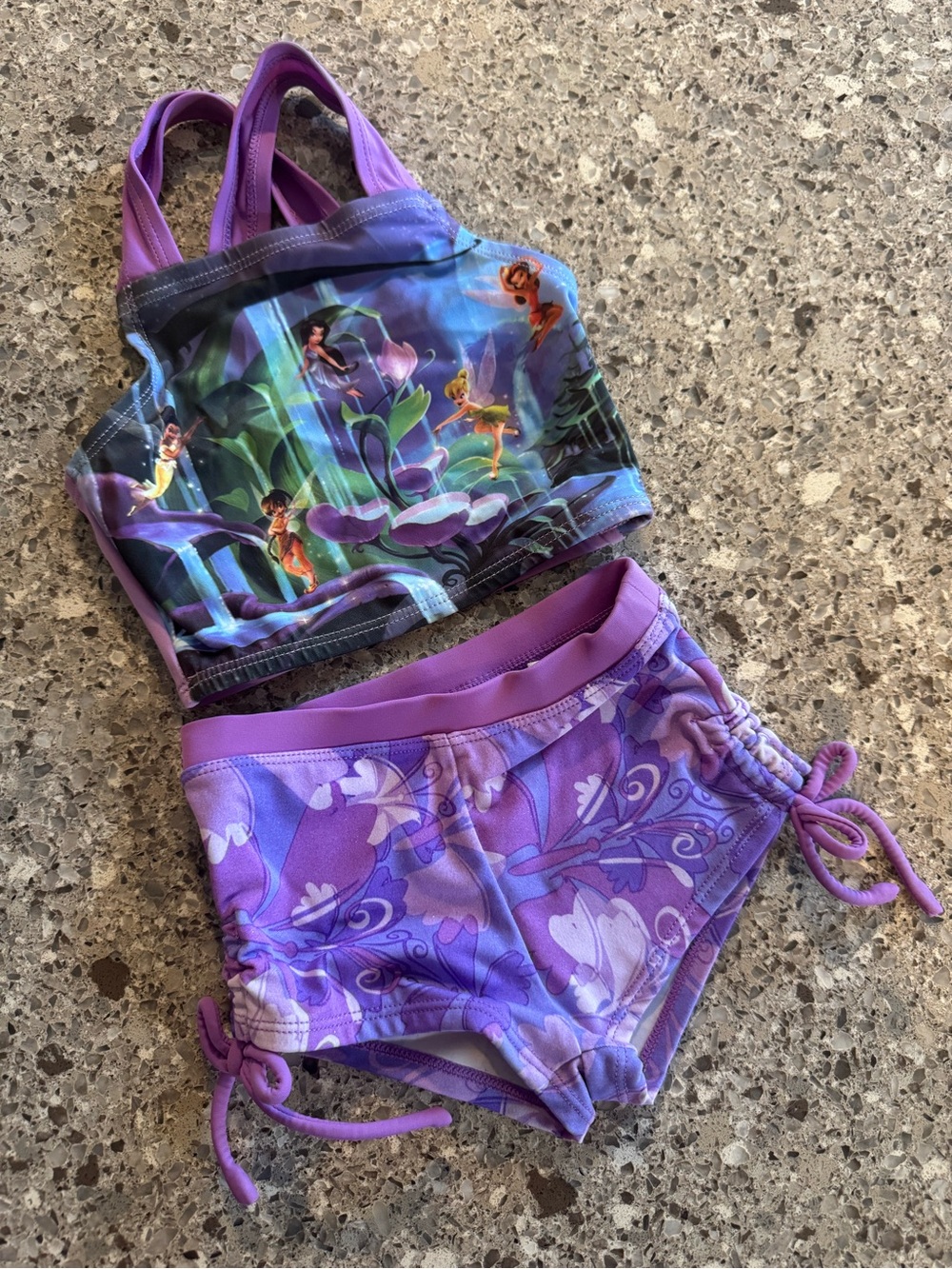 Disney Store Tinker Bell Disney Fairies 2 Piece Swimsuit Size 2 Purple